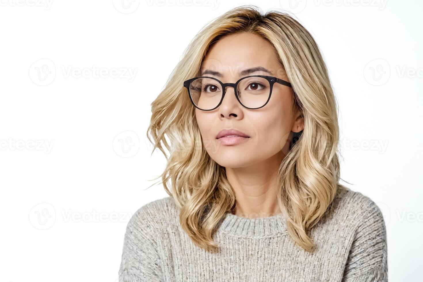 Portrait of a Young Woman with Blonde Hair and Glasses photo