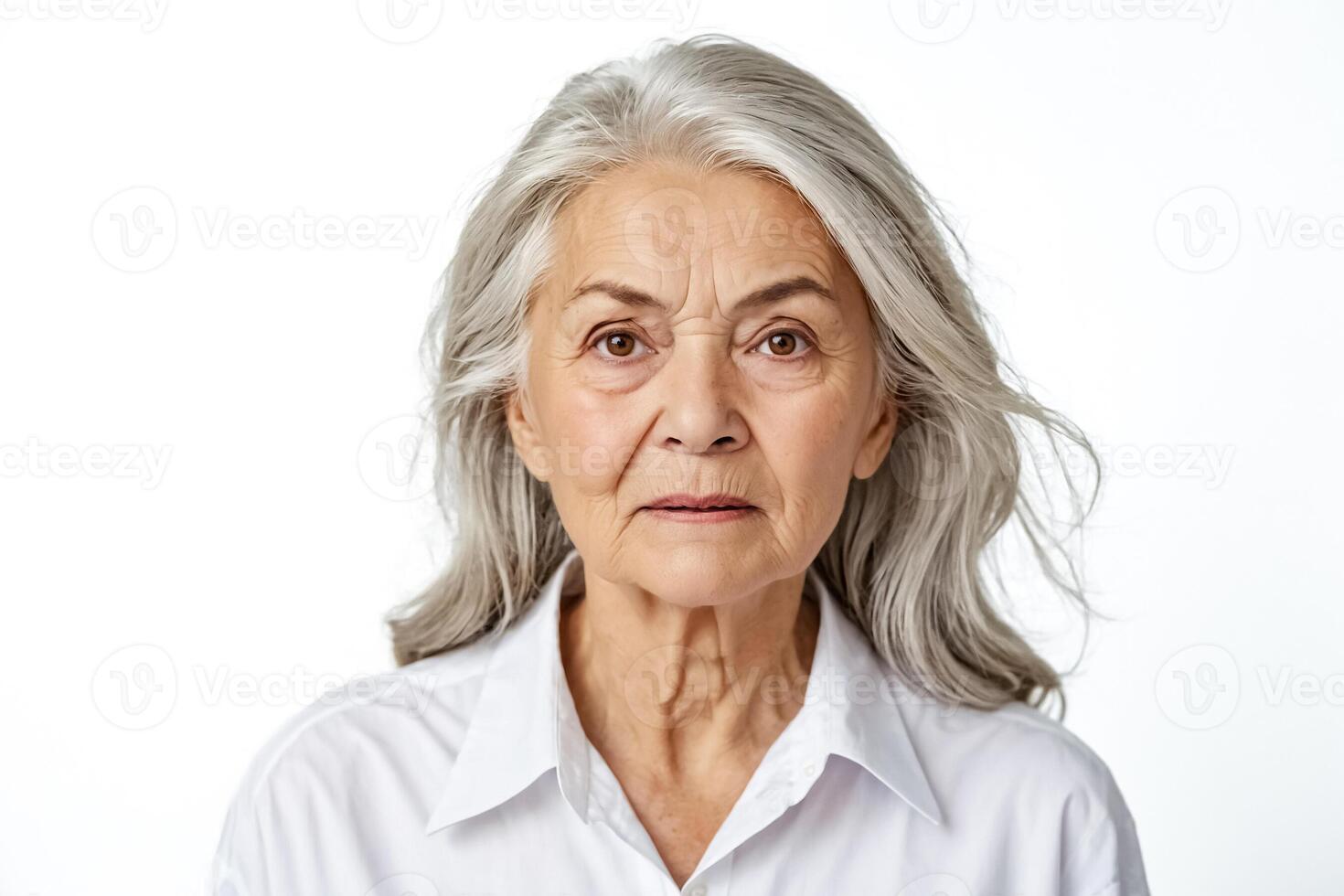 Close-up Portrait of a Senior Woman with Grey Hair photo