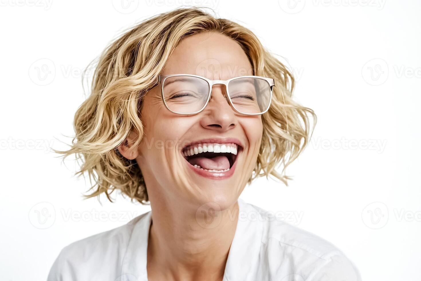 Portrait of a happy woman laughing photo
