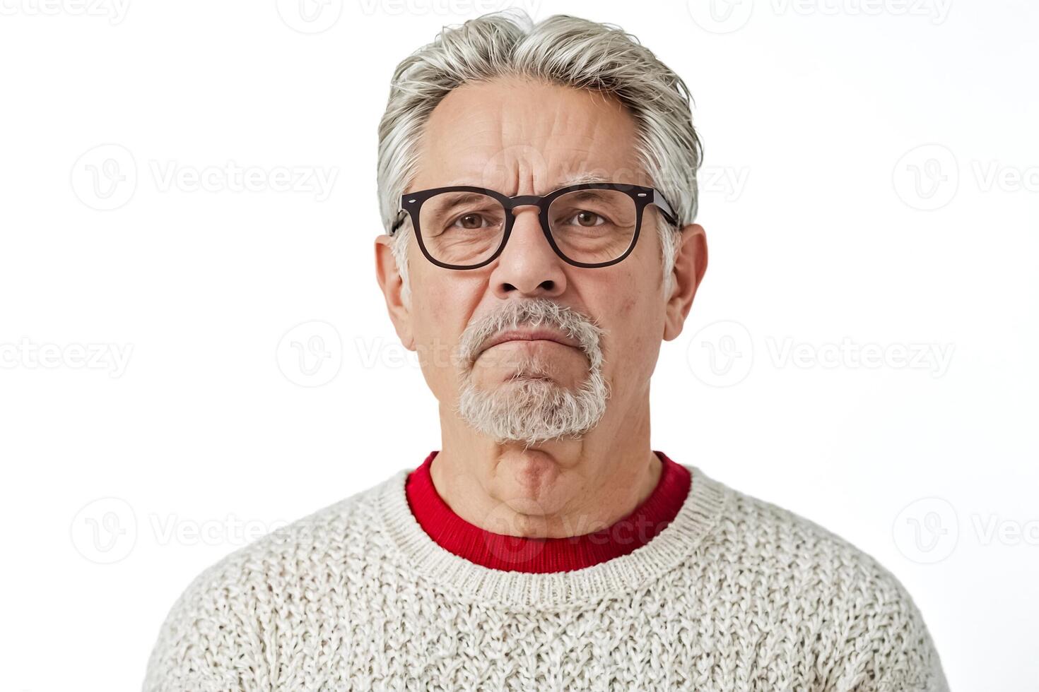 Portrait of a serious senior man with grey hair and beard wearing glasses photo