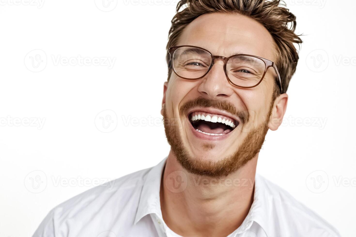 Happy man in glasses laughing photo