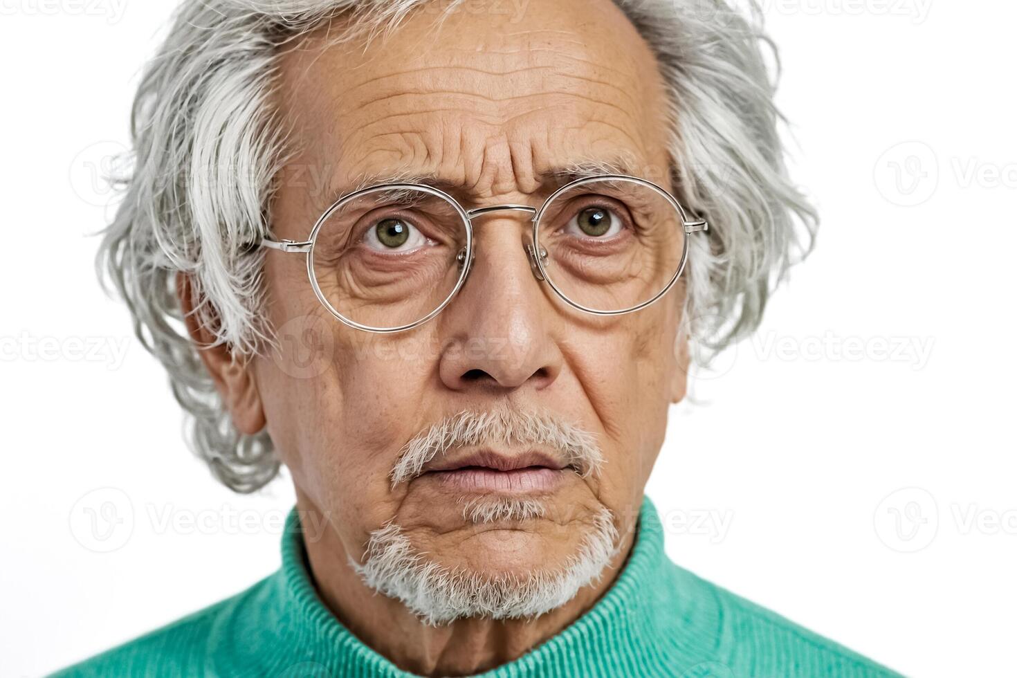 Close-up Portrait of a Thoughtful Senior Man with Grey Hair and Glasses photo