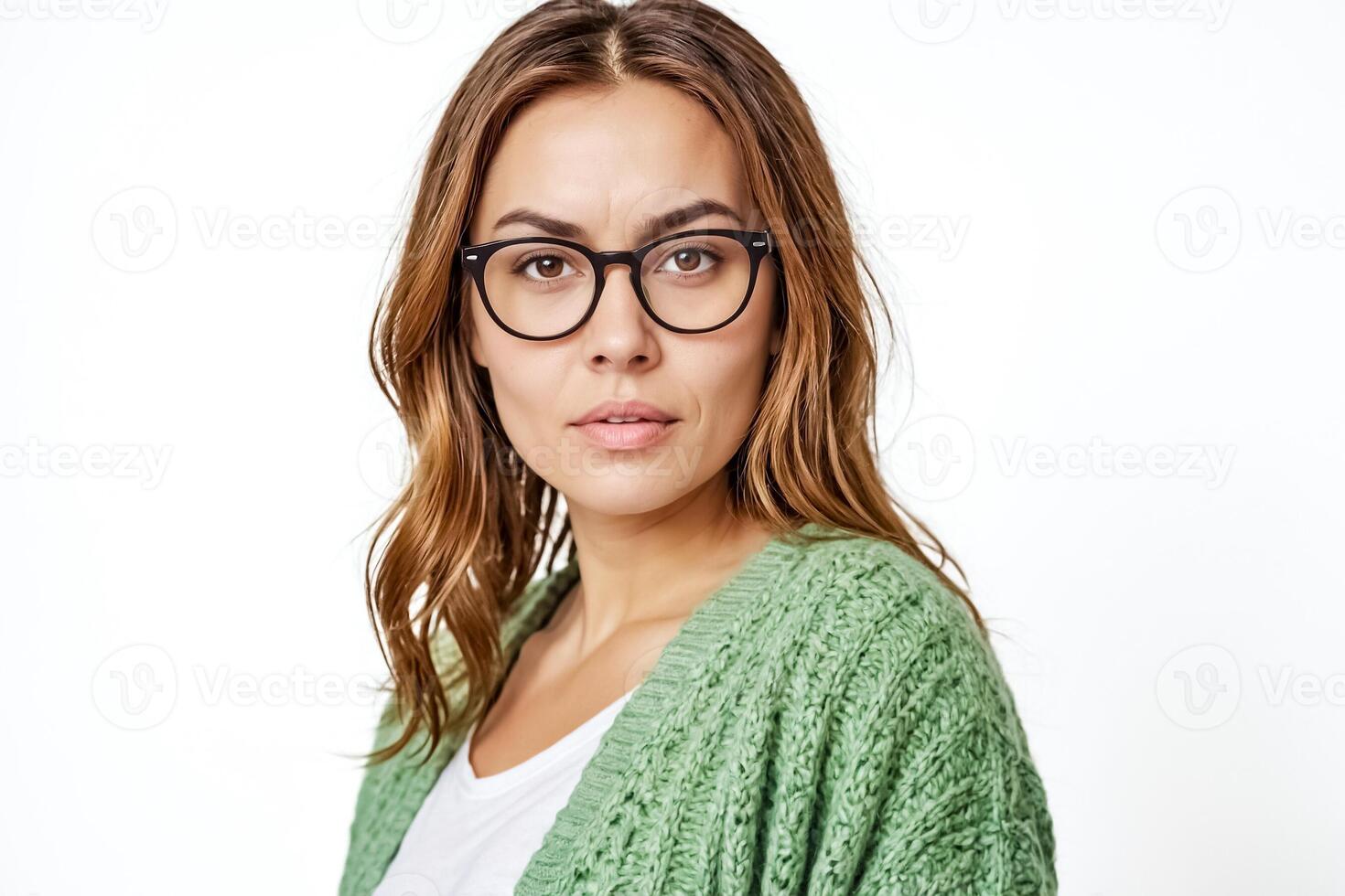 Portrait of a young woman with glasses, looking at the camera photo