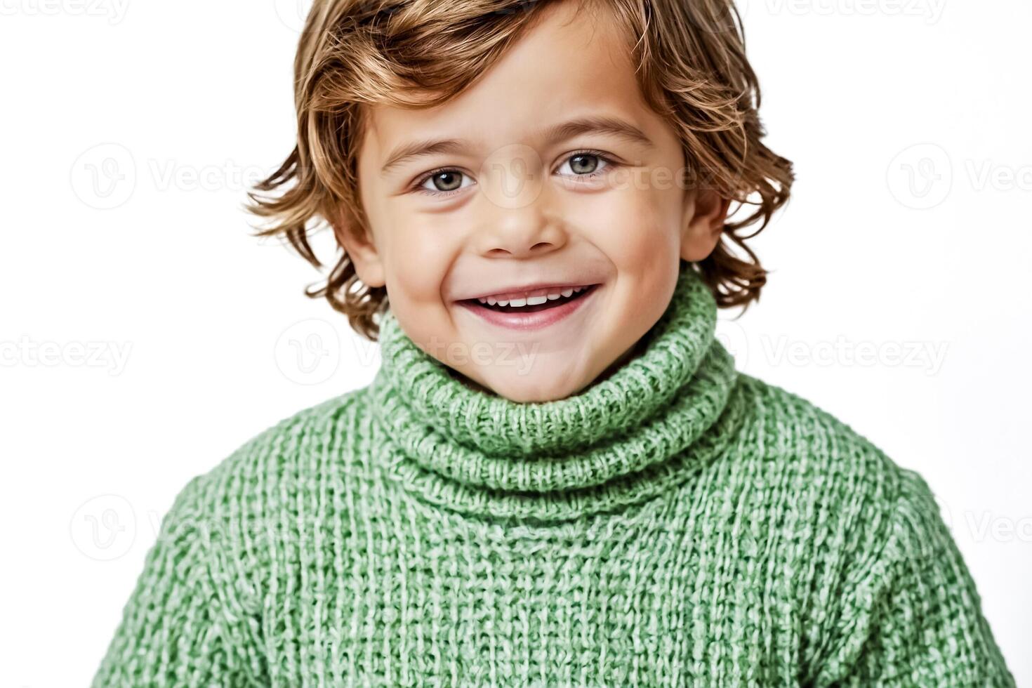 Portrait of a smiling boy in a green sweater photo