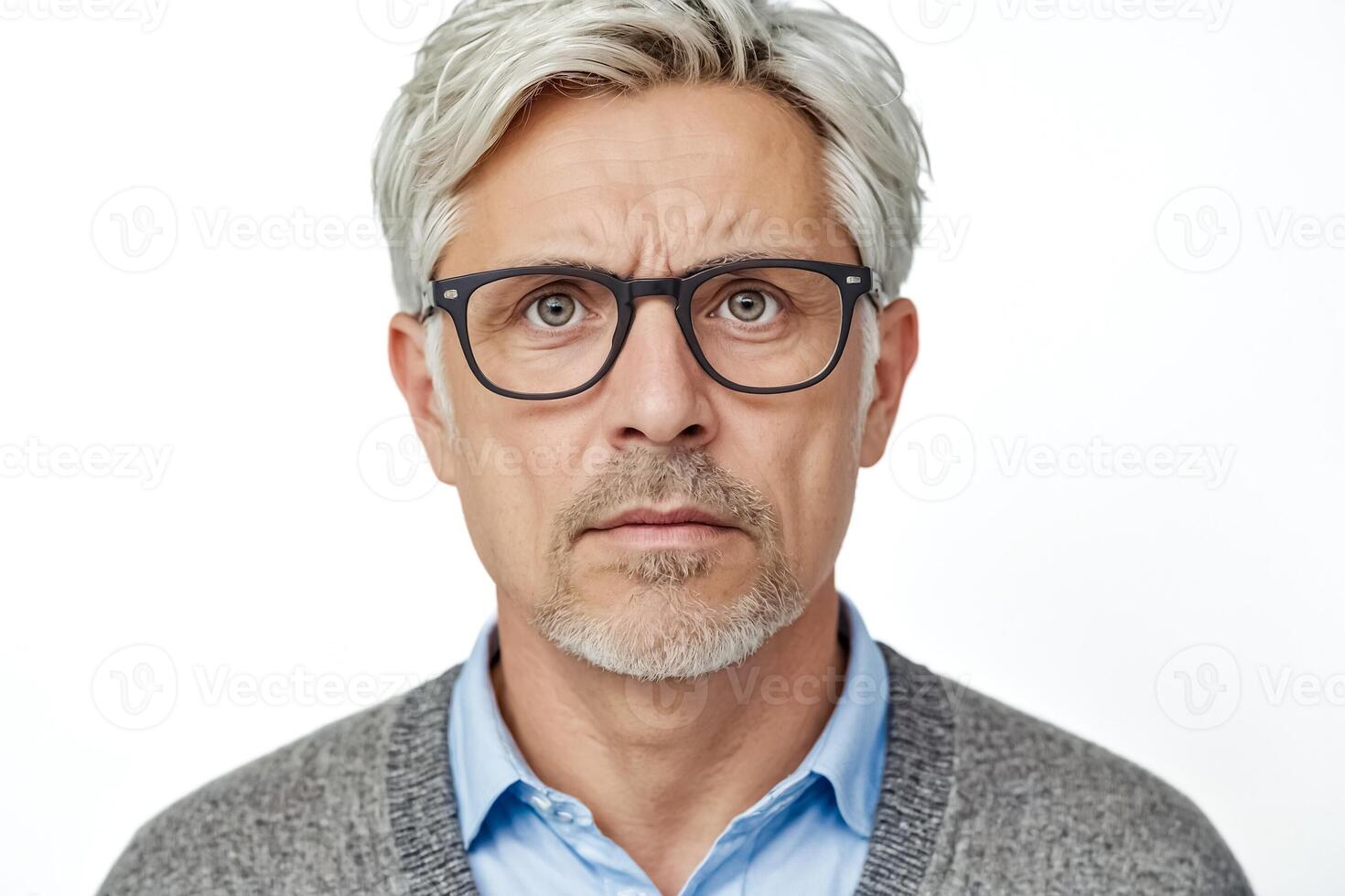 Close-up Portrait of a Serious Middle-Aged Man with Glasses photo