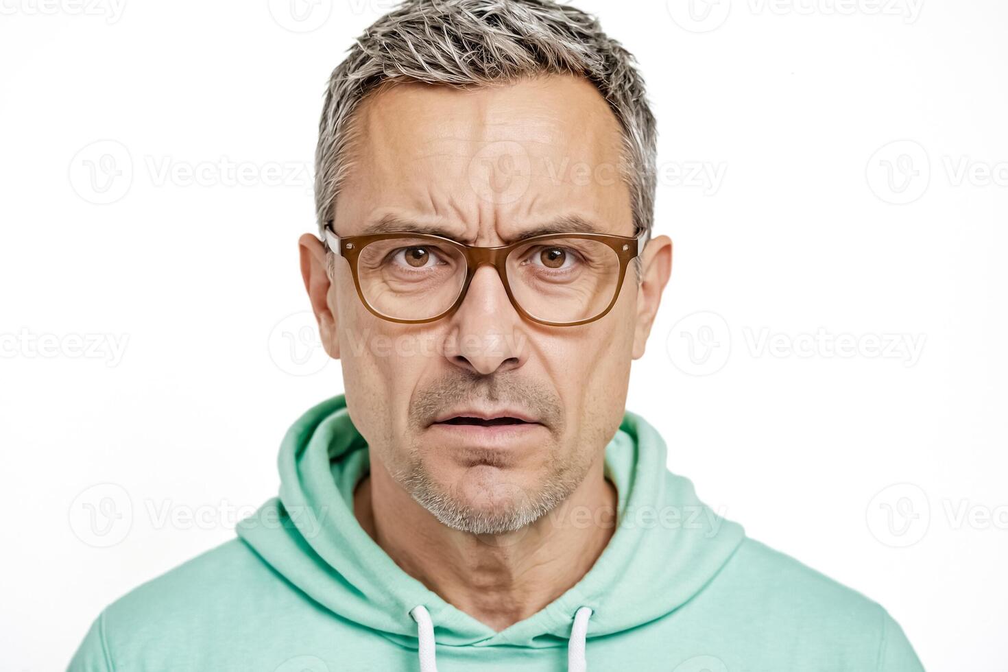 Portrait of a Skeptical Man with Glasses photo
