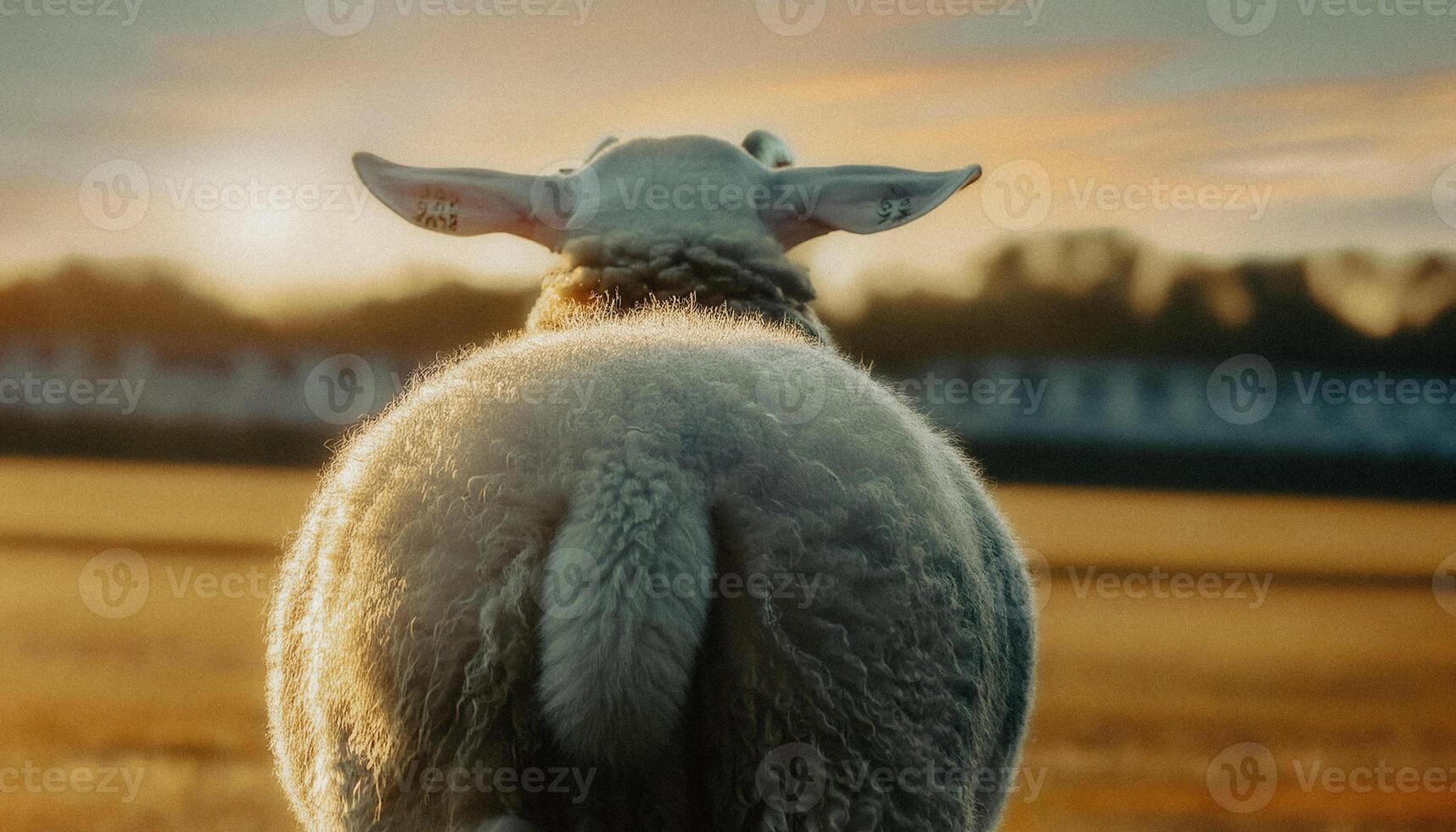 Sheep in a field at sunset photo