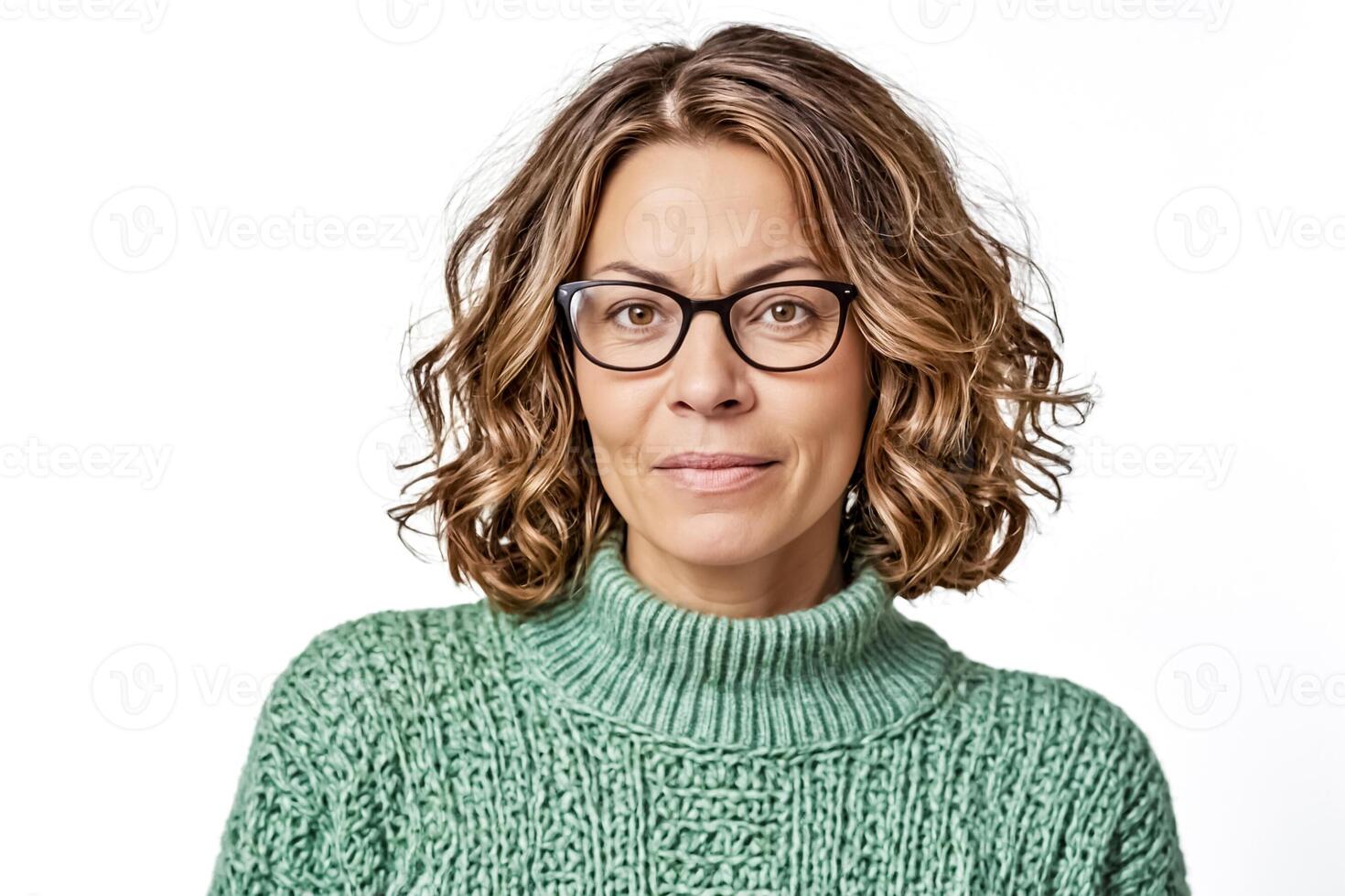 Portrait of a Woman with Curly Hair Wearing Glasses photo