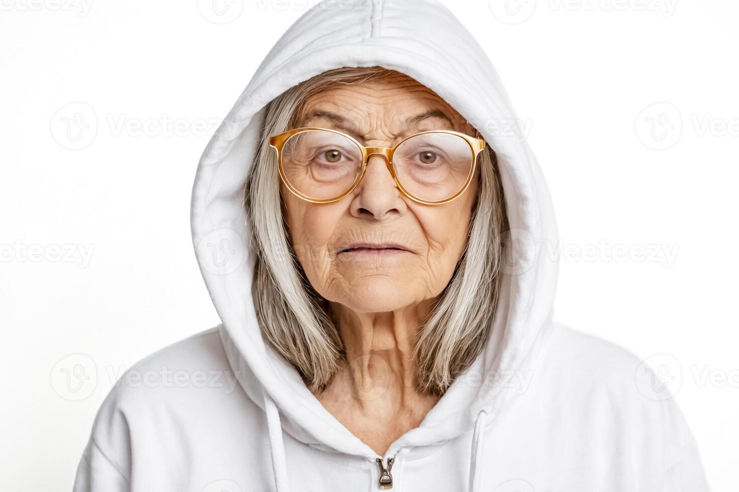Senior Woman in White Hoodie photo