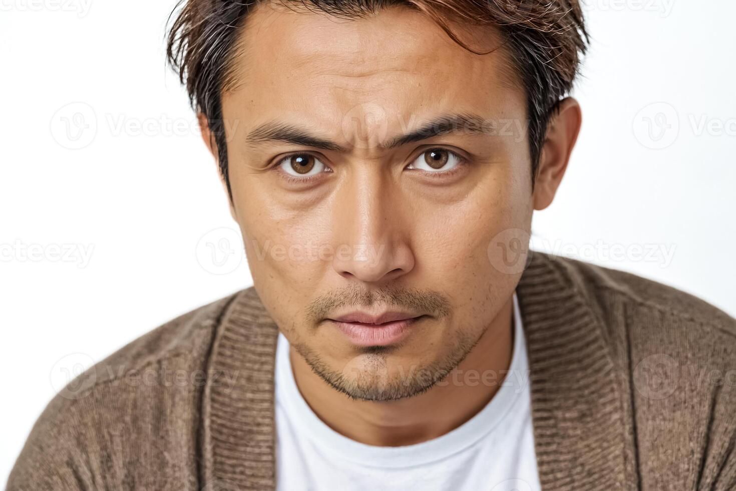 Close-up of a man's face with a serious expression photo