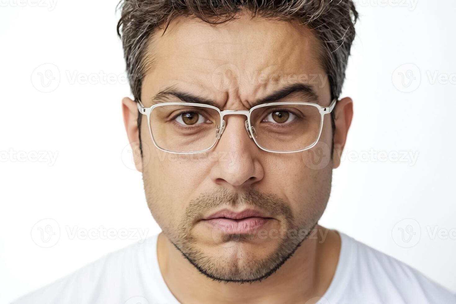 Close-up of a man with a skeptical expression photo
