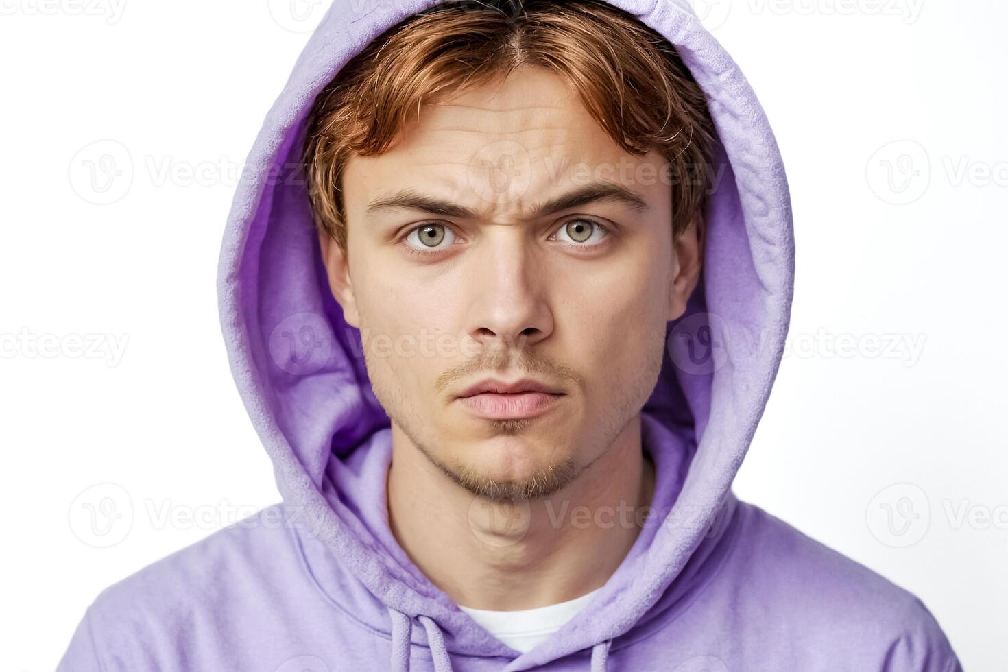 Serious Young Man in Purple Hoodie photo