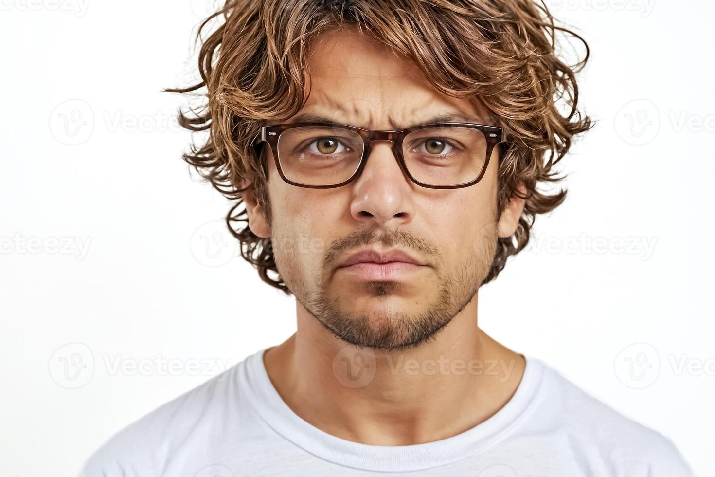 Man looking confused with a concerned expression photo