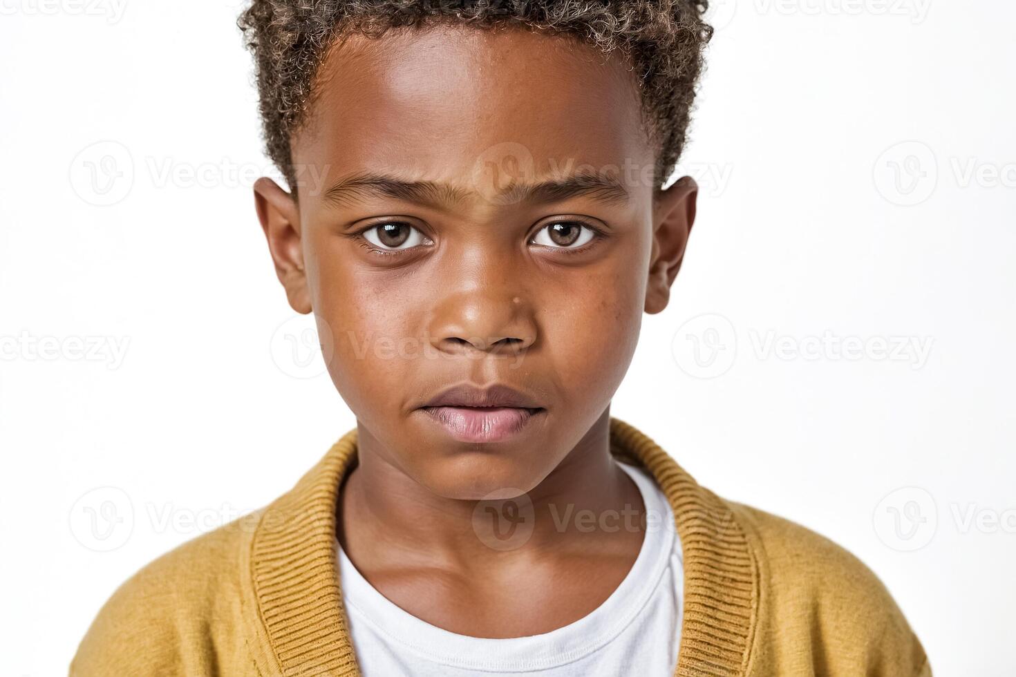 Portrait of a young boy with a serious expression photo