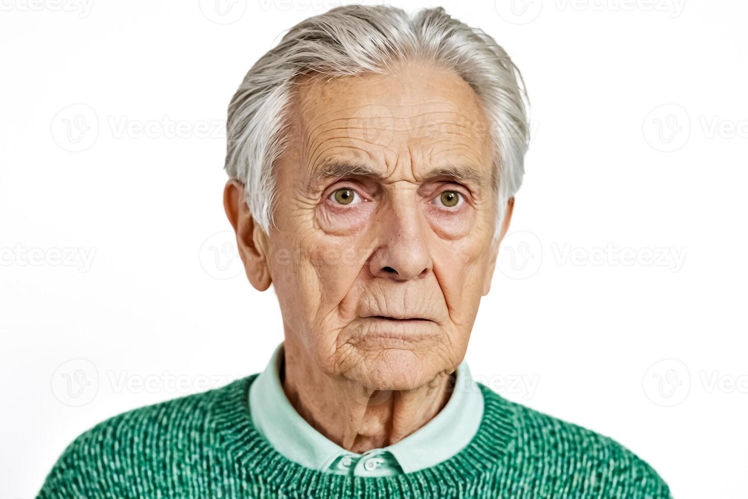 Close-up portrait of a thoughtful senior man with a serious expression photo