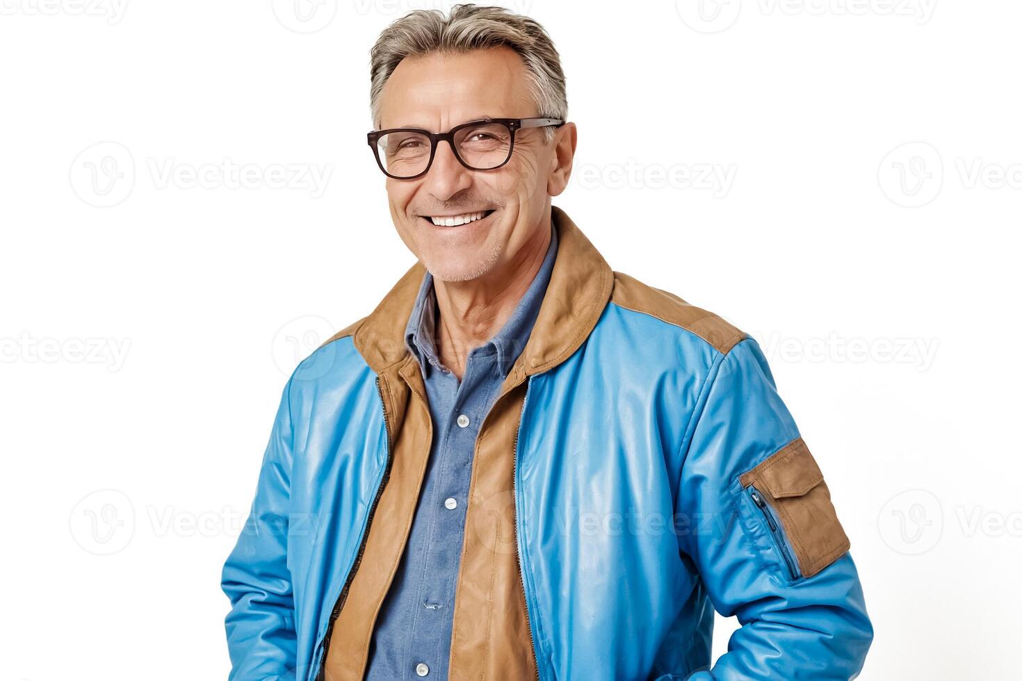 Happy Mature Man Wearing Glasses and Stylish Jacket photo