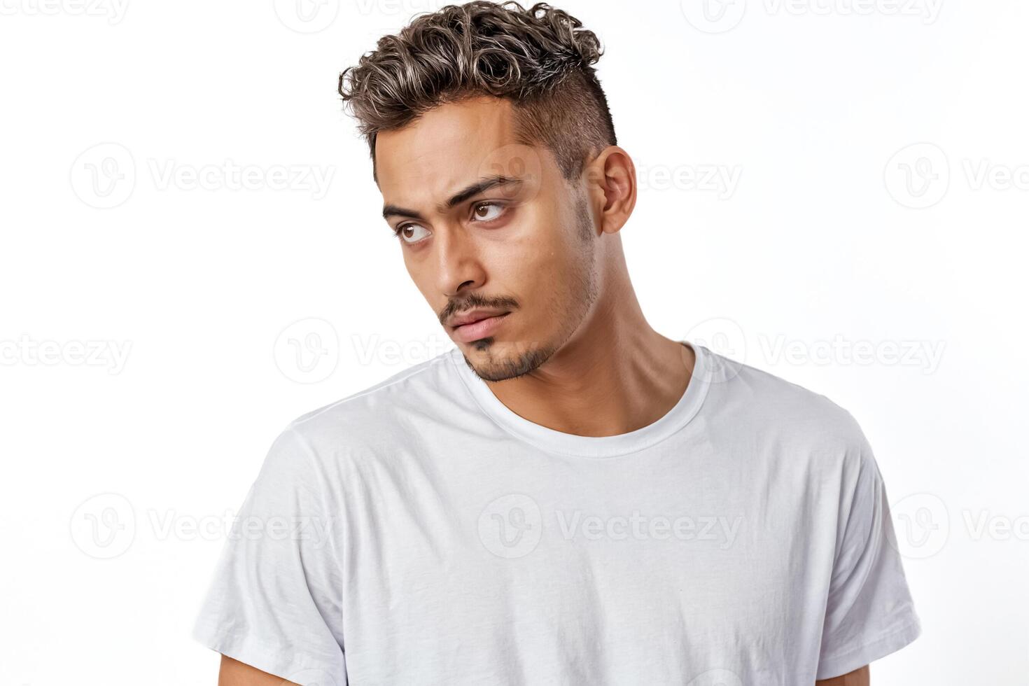 Thoughtful Man in a White T-Shirt photo