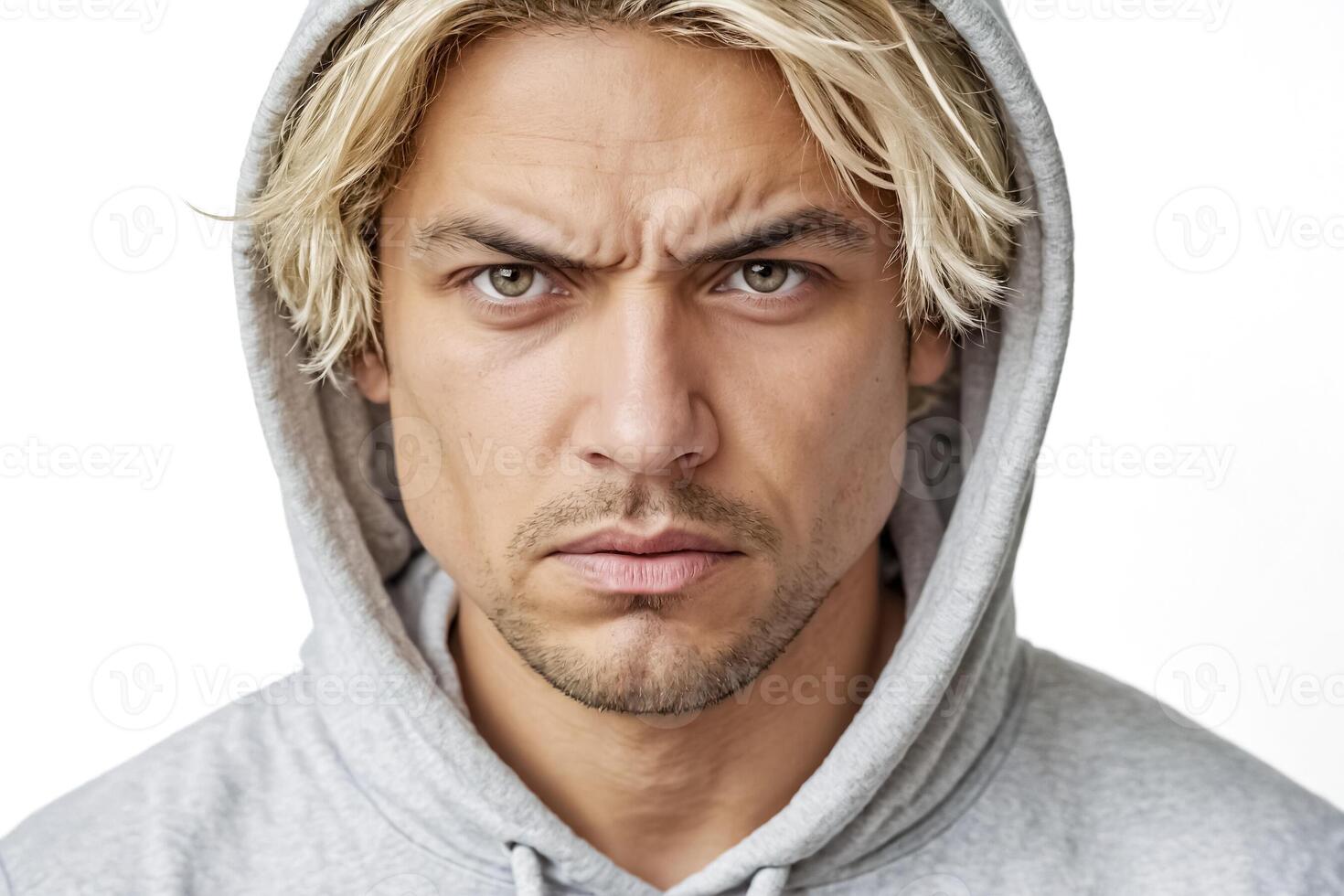 Closeup Portrait of a Young Man with a Serious Expression photo
