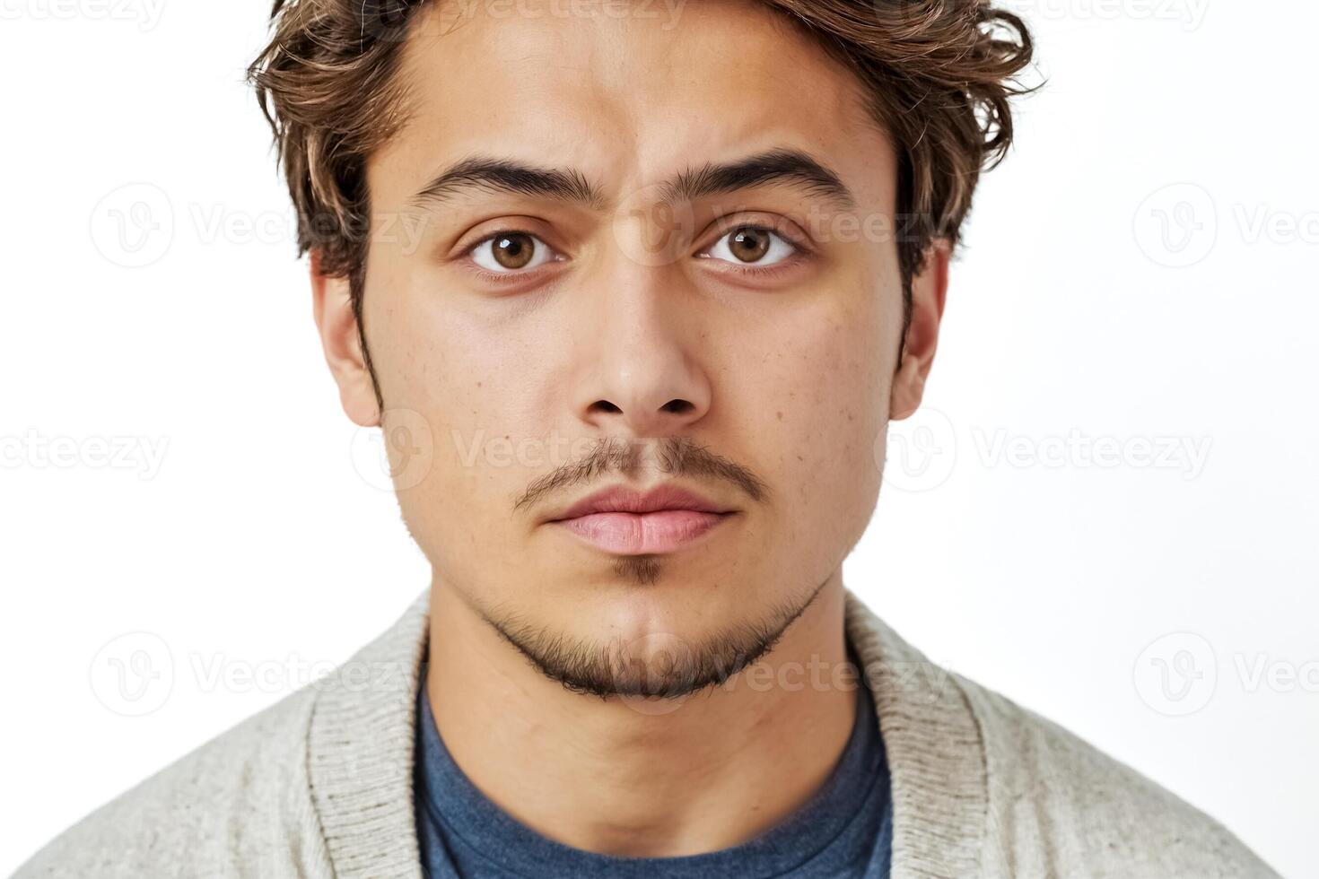 Close-up portrait of a young man with a serious expression photo