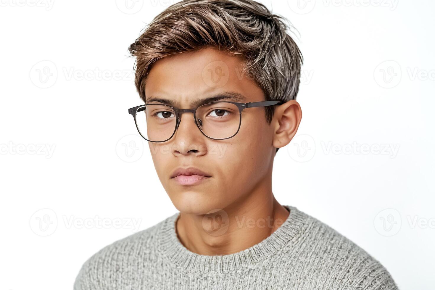 Close-up portrait of young man with serious expression photo
