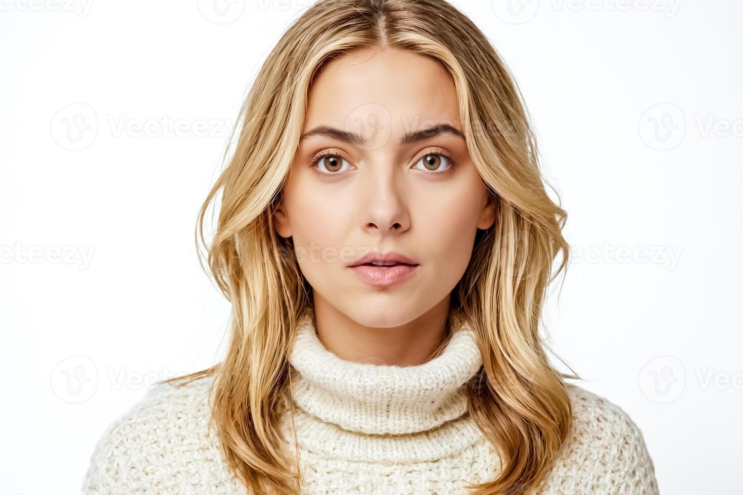 Close-up Portrait of a Blonde Woman with a Thoughtful Expression photo