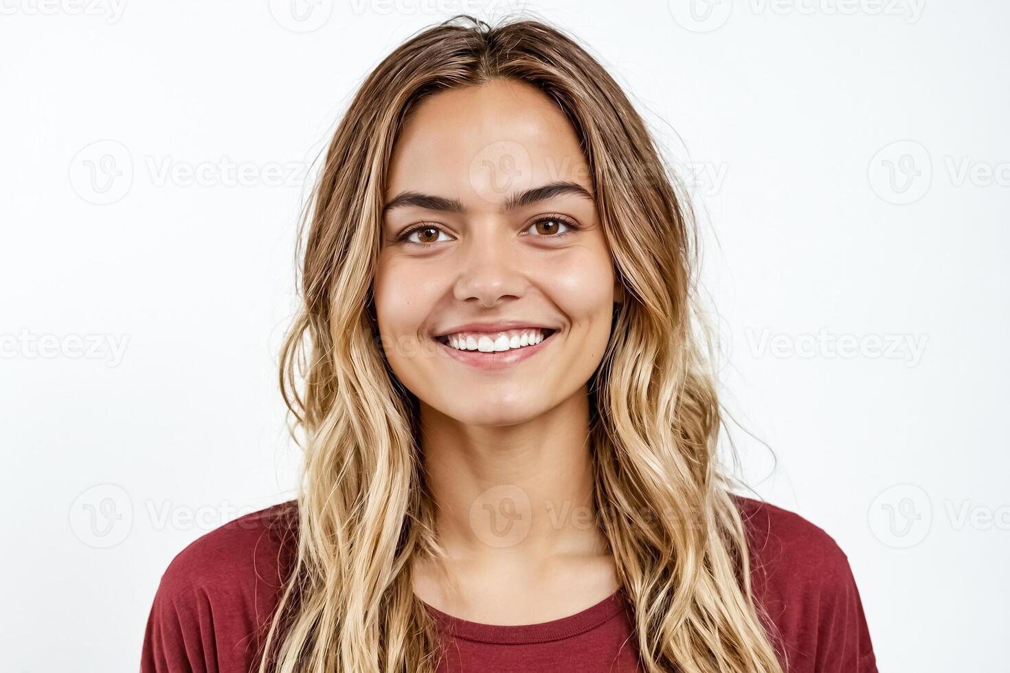 Portrait of a smiling woman with long blonde hair photo