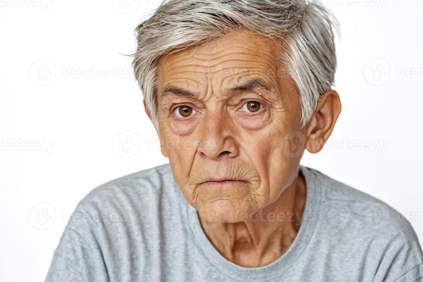 Portrait of a Senior Man with Gray Hair and Wrinkled Skin photo