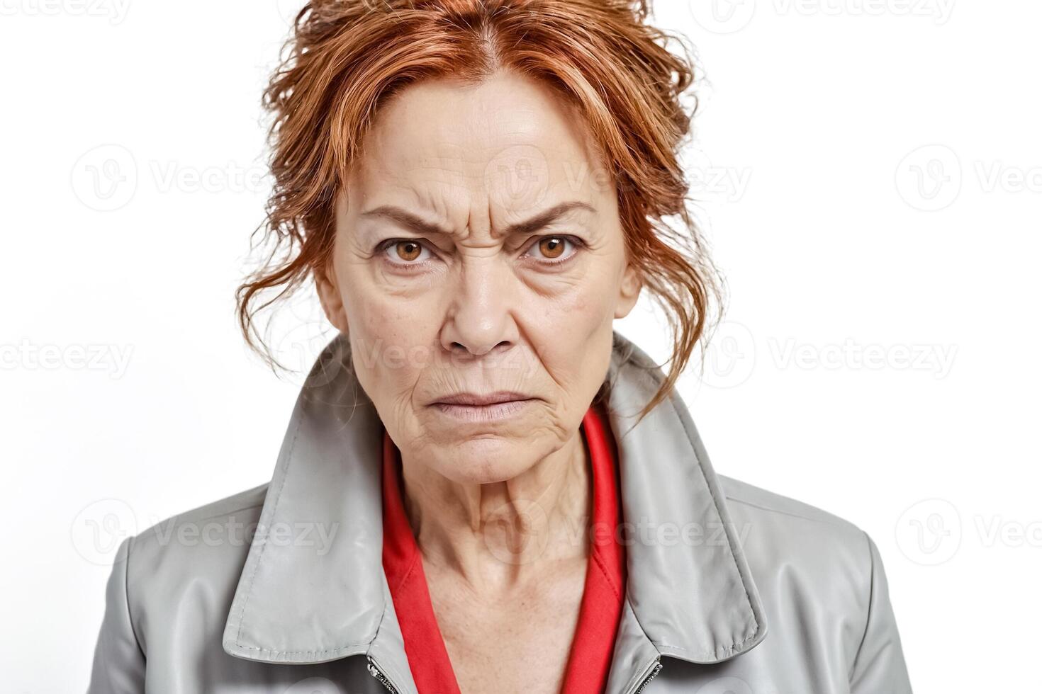 Close-up portrait of a mature woman with a stern expression photo