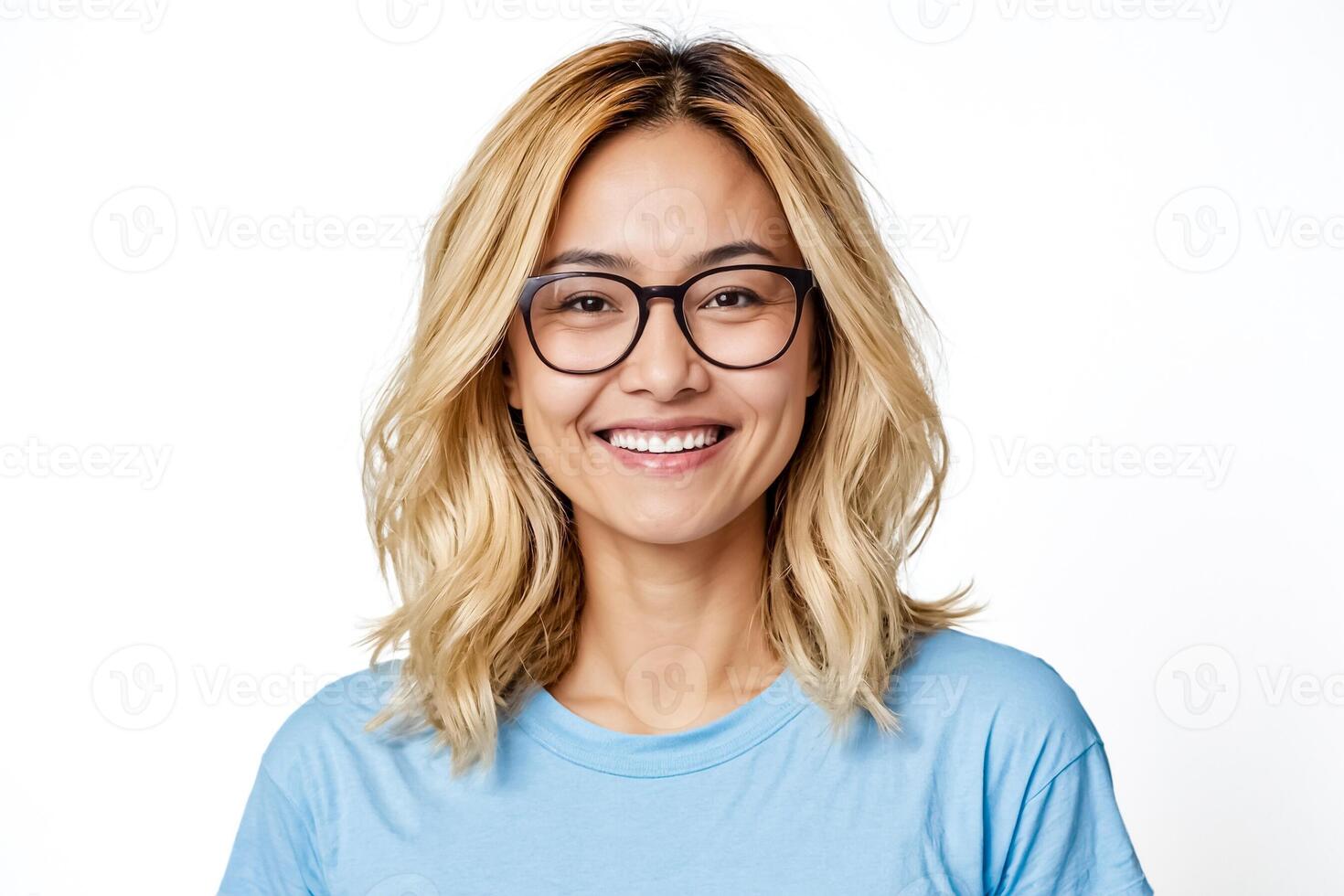 Portrait of a Smiling Young Woman with Glasses photo
