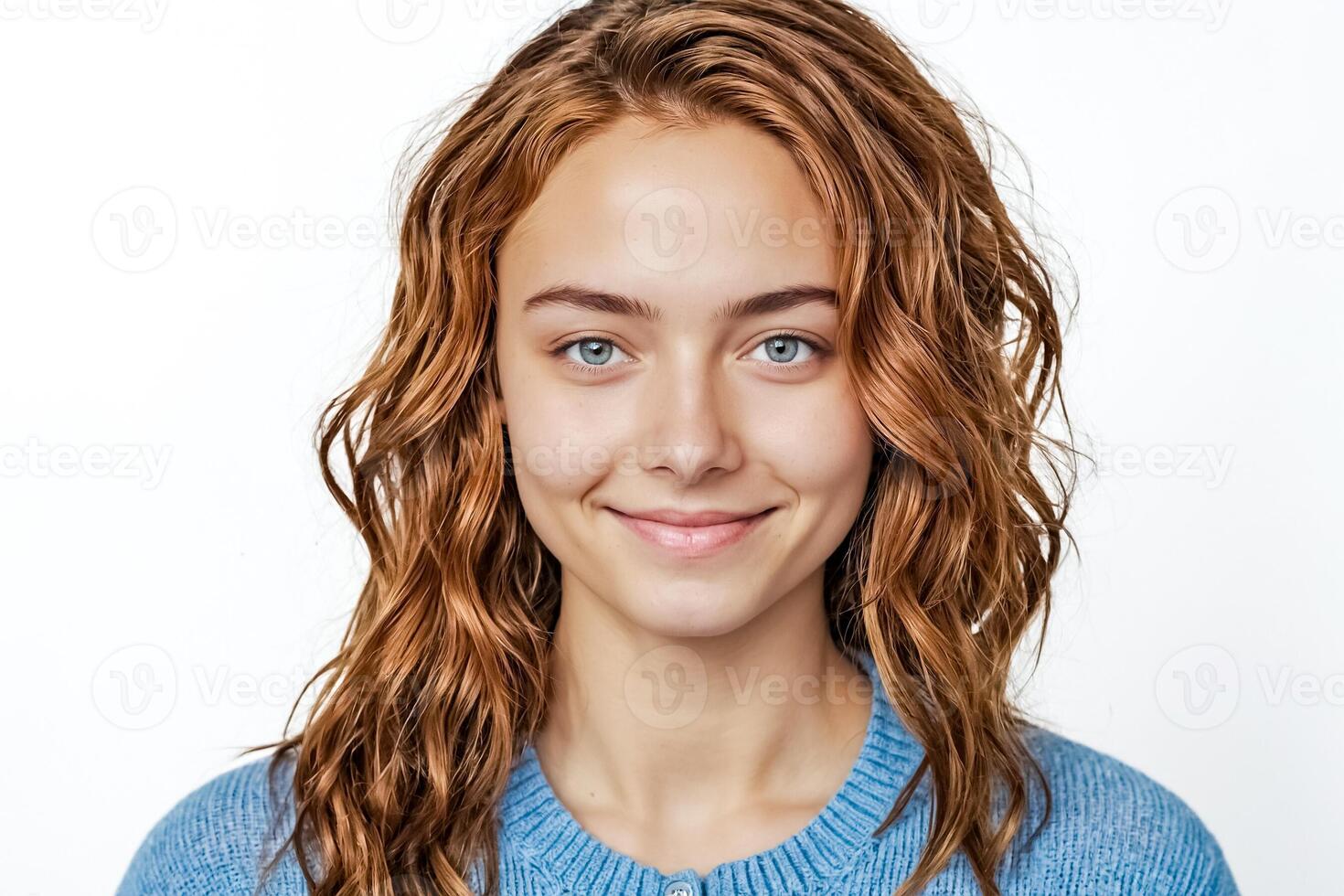 Portrait of a beautiful young woman with blue eyes and a smile photo