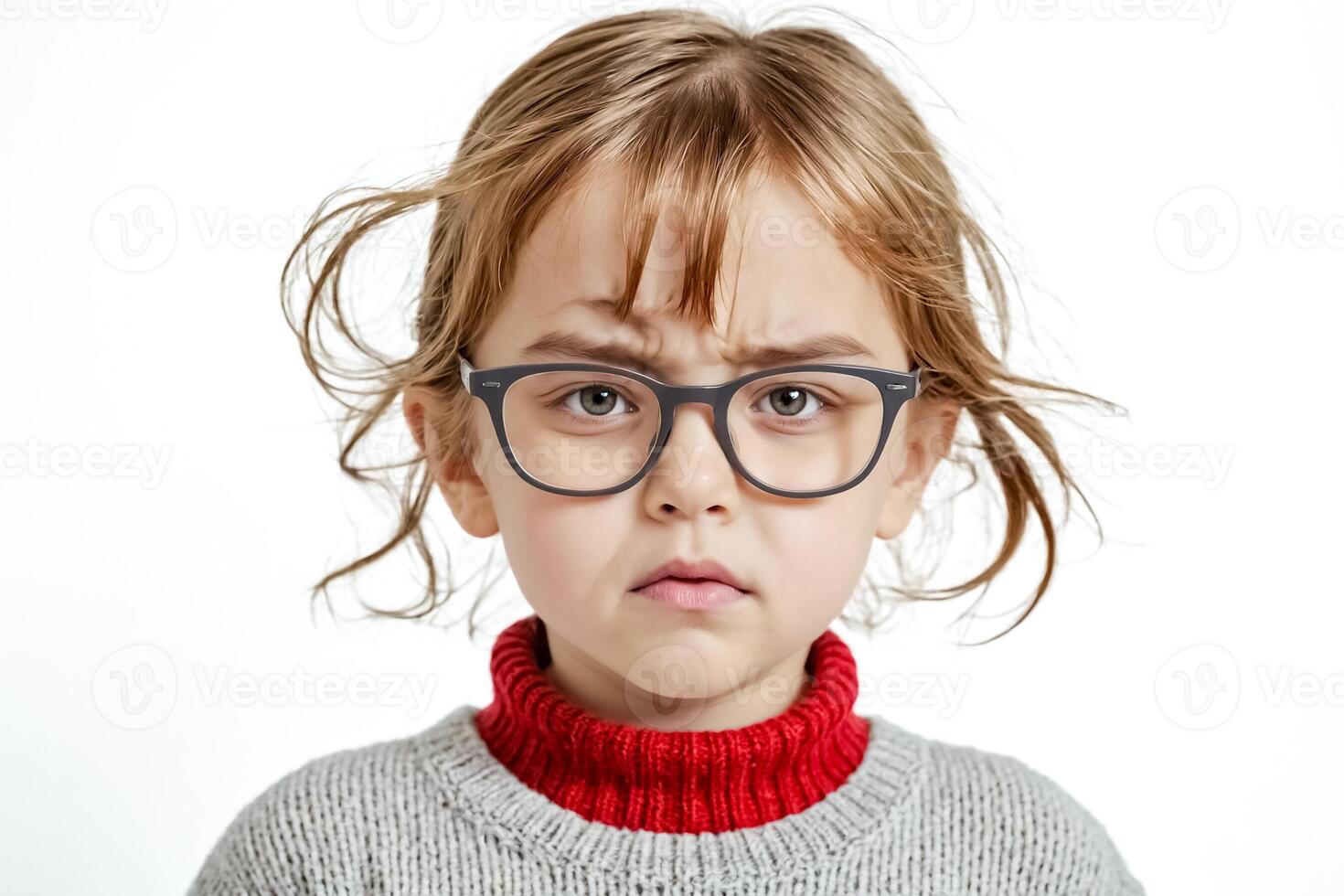 Portrait of a Serious Little Girl with Glasses photo