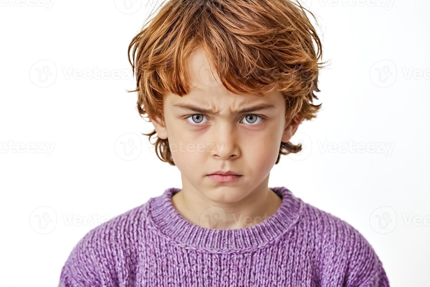 Portrait of a Young Boy with an Angry Expression photo