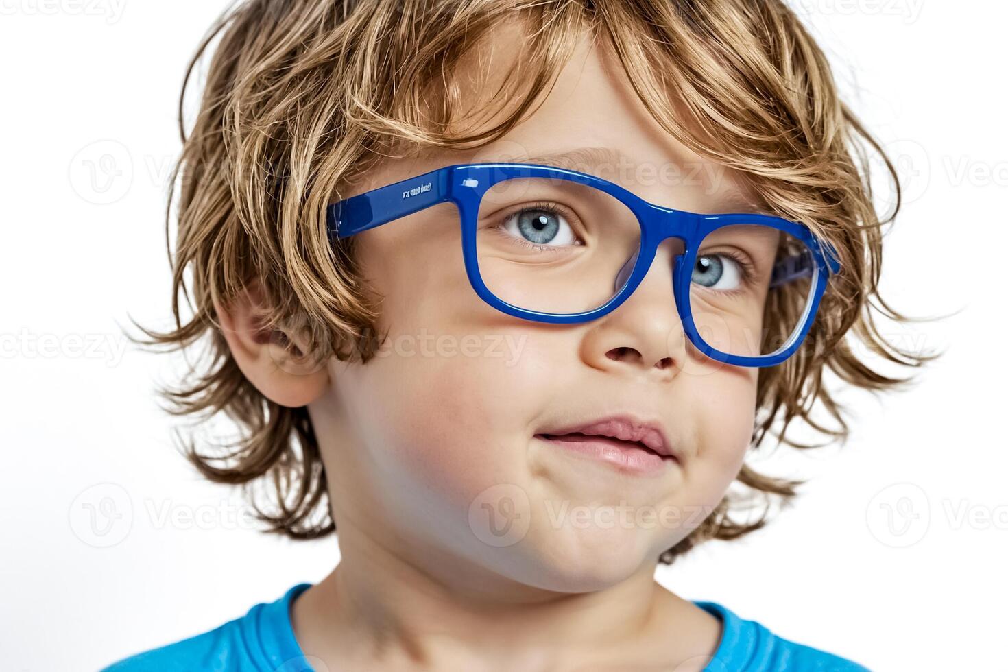Portrait of a Young Boy with Blue Glasses photo