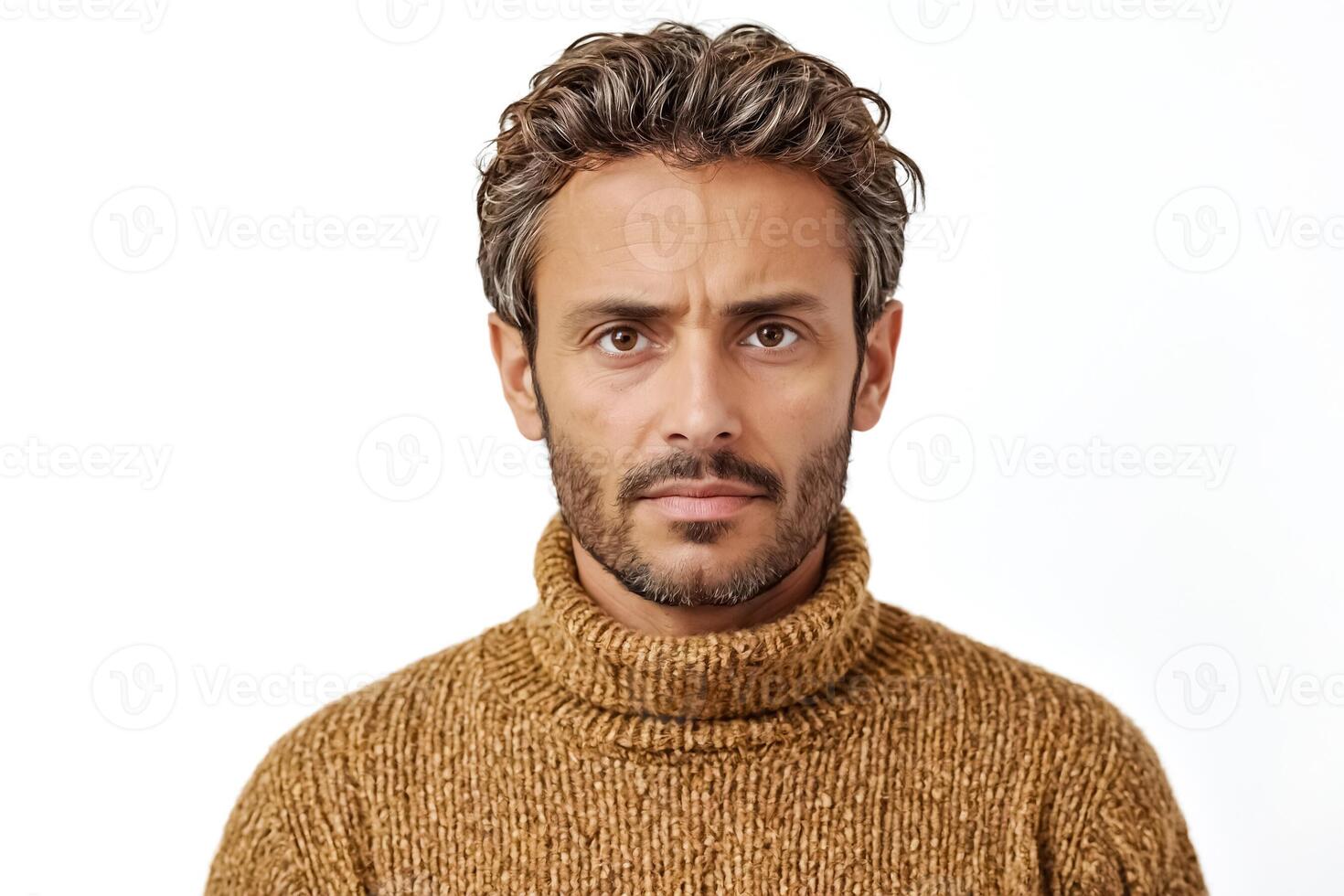 Portrait of a Serious Man in a Brown Sweater photo