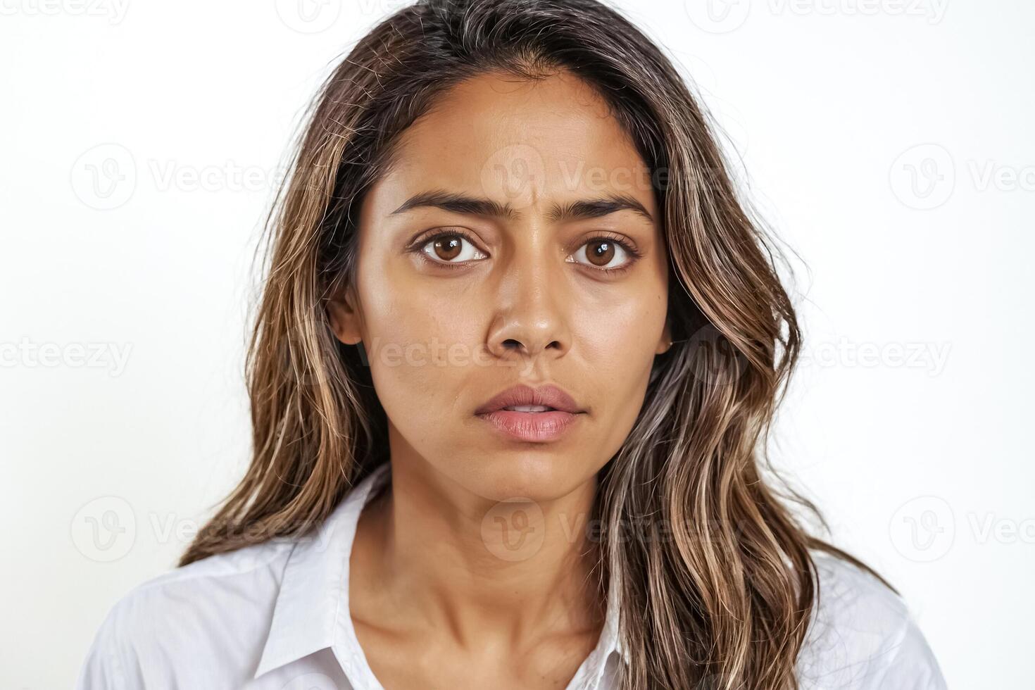 Portrait of a woman with a concerned expression photo