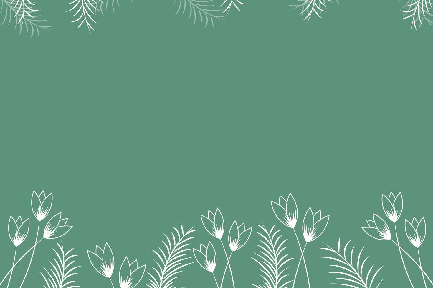 Sage green background with flower and leaf frame vector