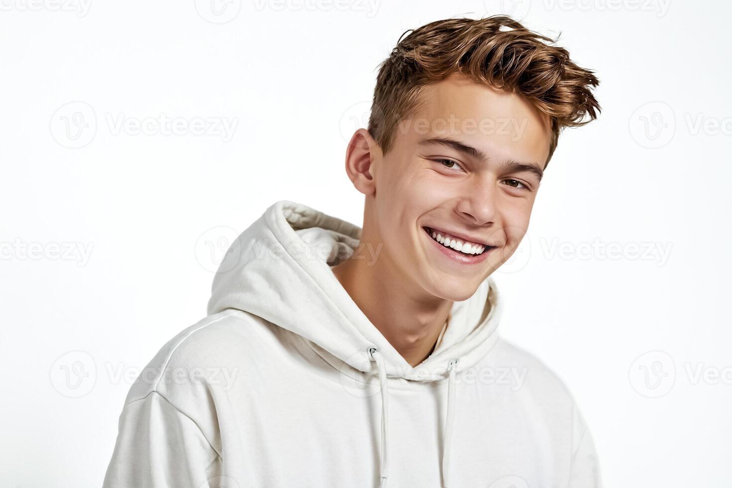 Happy Teenager in White Hoodie photo