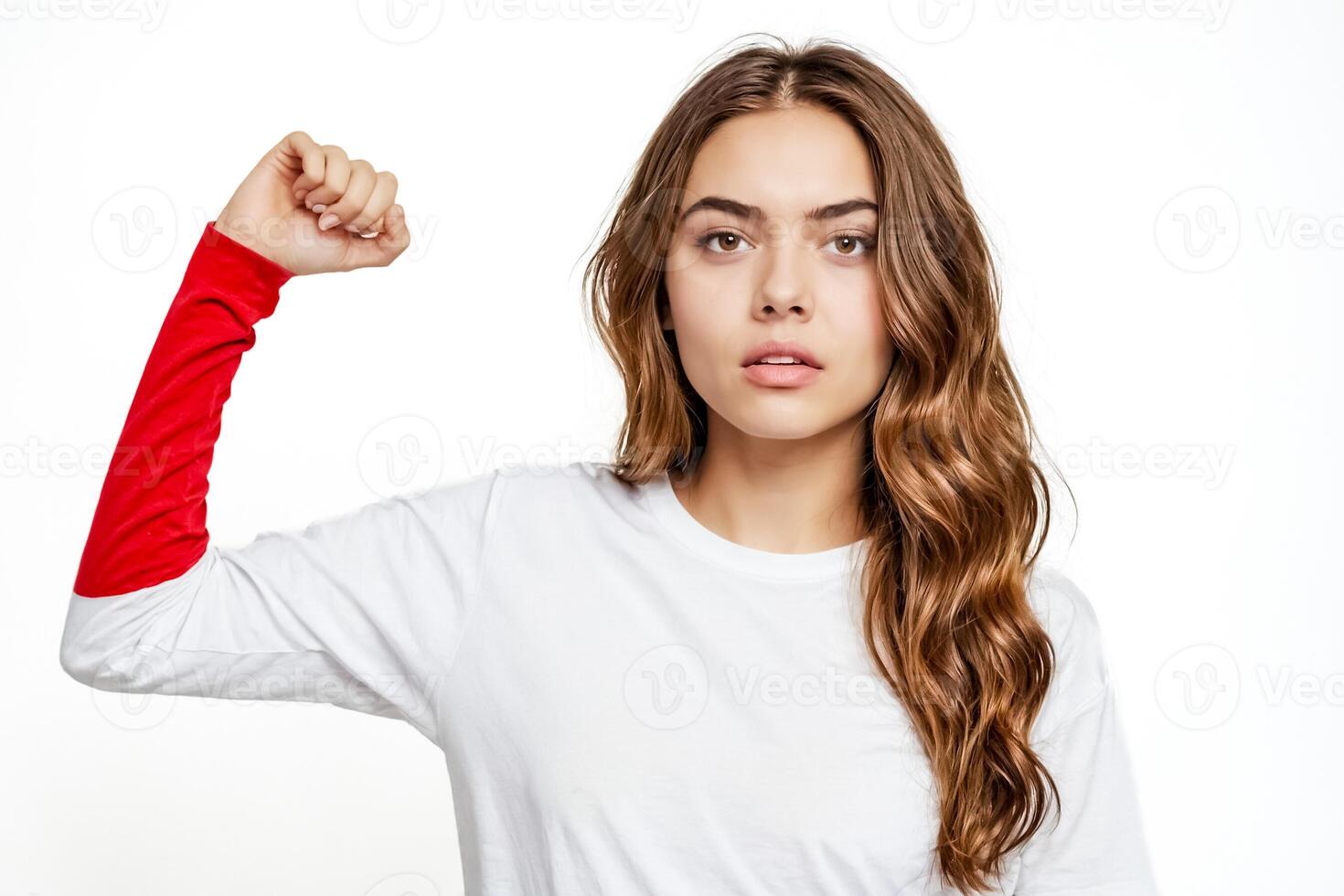 Confident young woman with red sleeve photo