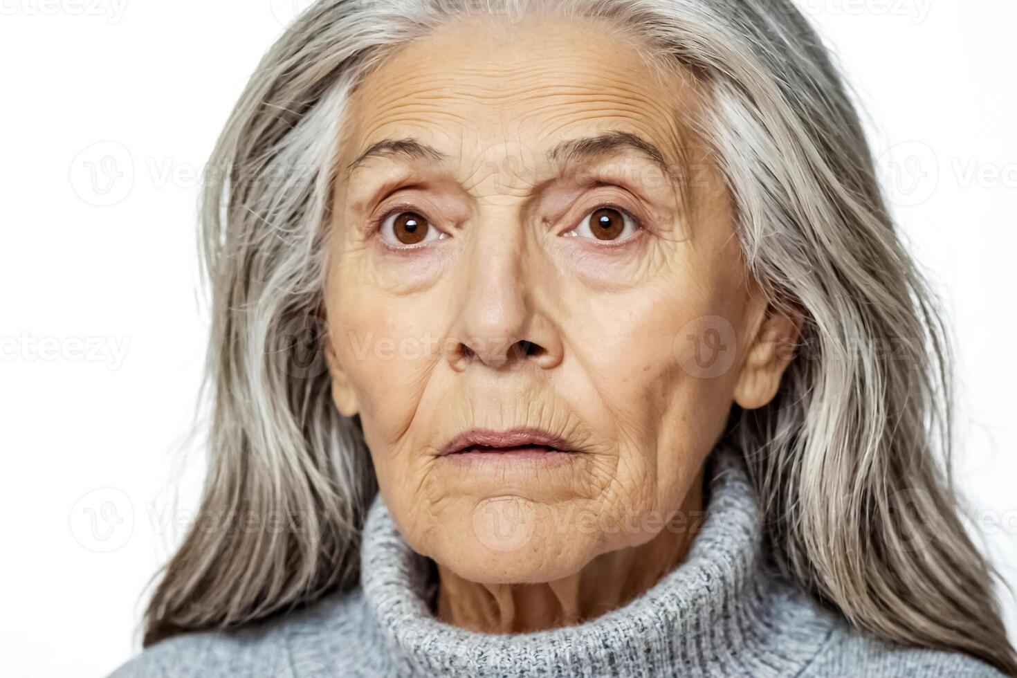 Close up portrait of a senior woman looking thoughtful photo