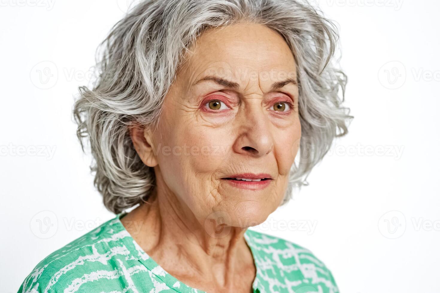 Portrait of a Senior Woman with Grey Hair and Green Eyes photo
