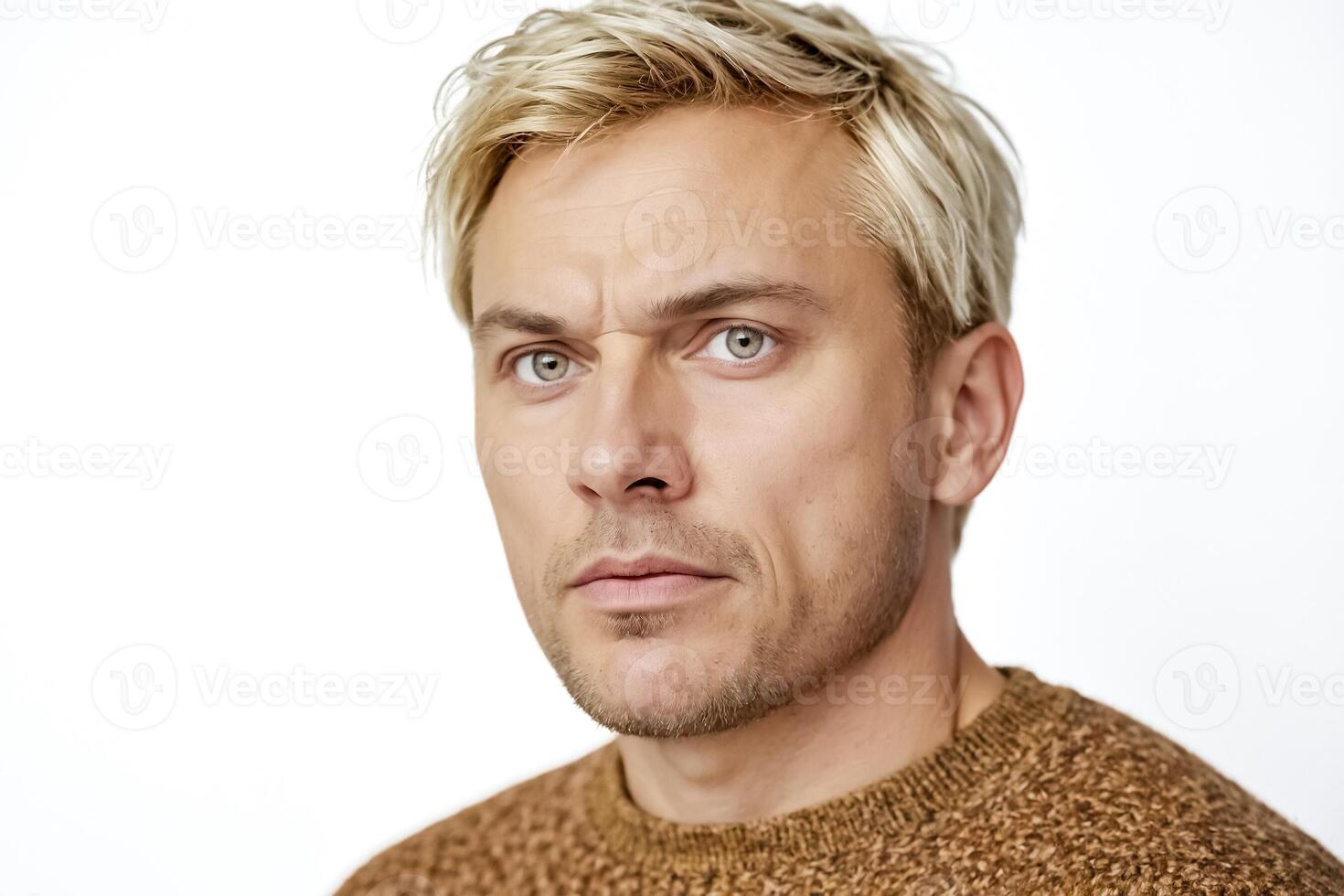 Portrait of a man with blonde hair and blue eyes photo