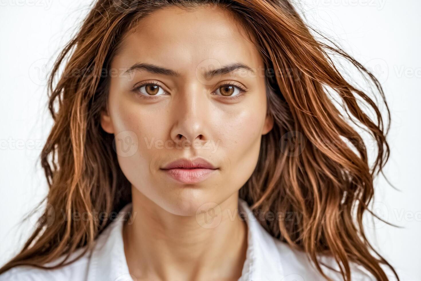 Close-up portrait of a beautiful young woman with brown hair photo