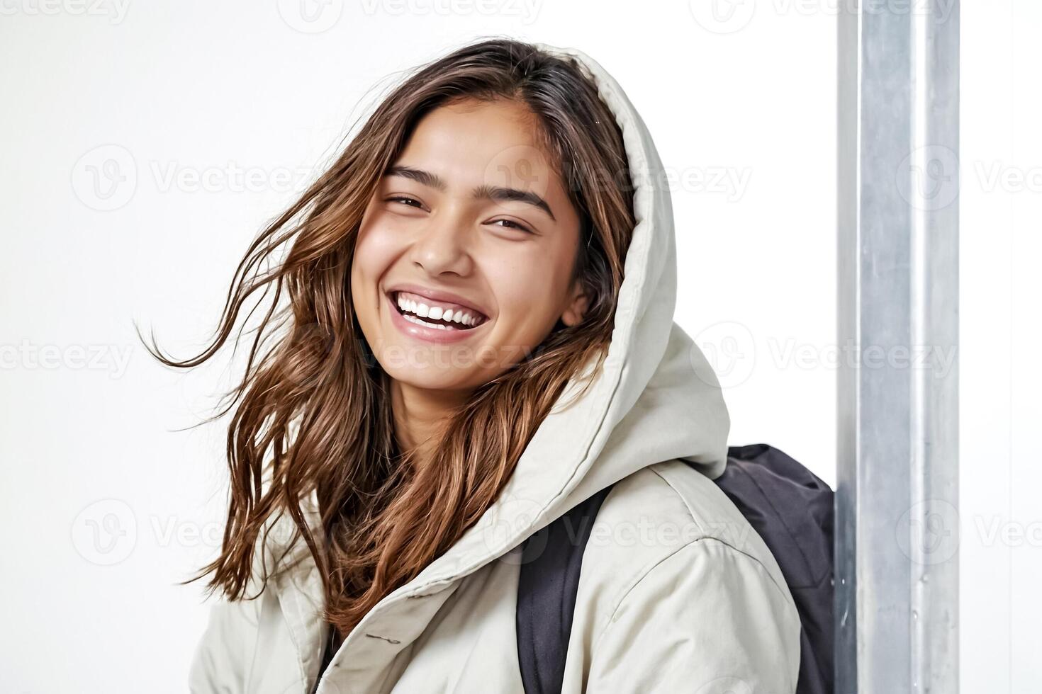 Portrait of a young woman laughing photo