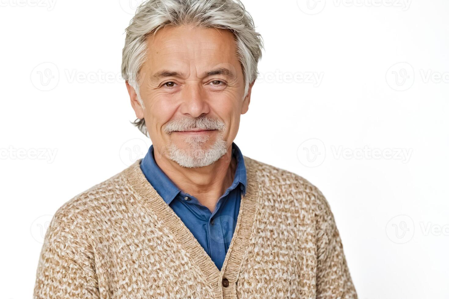 Portrait of a smiling senior man in a brown sweater photo