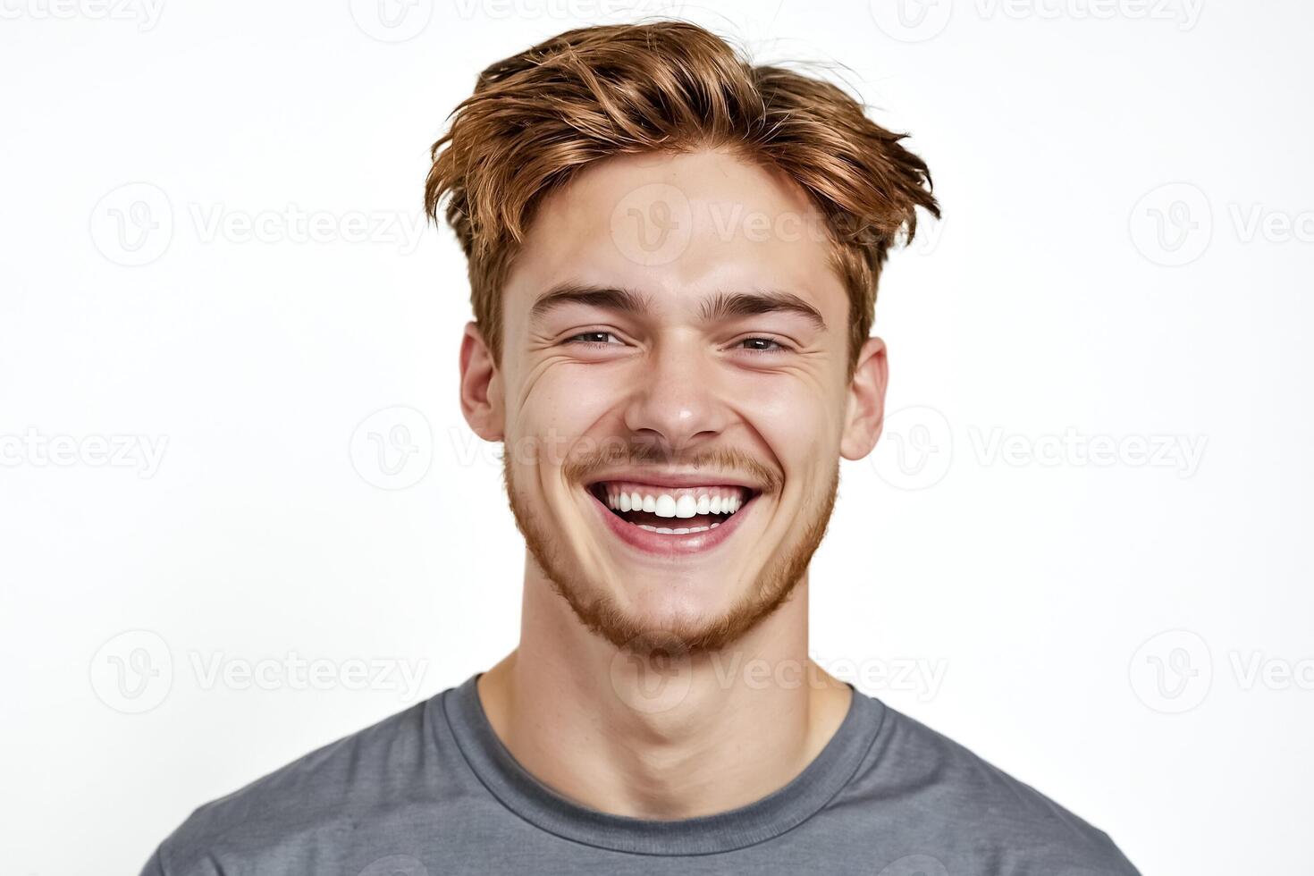 Happy young man with a white background photo