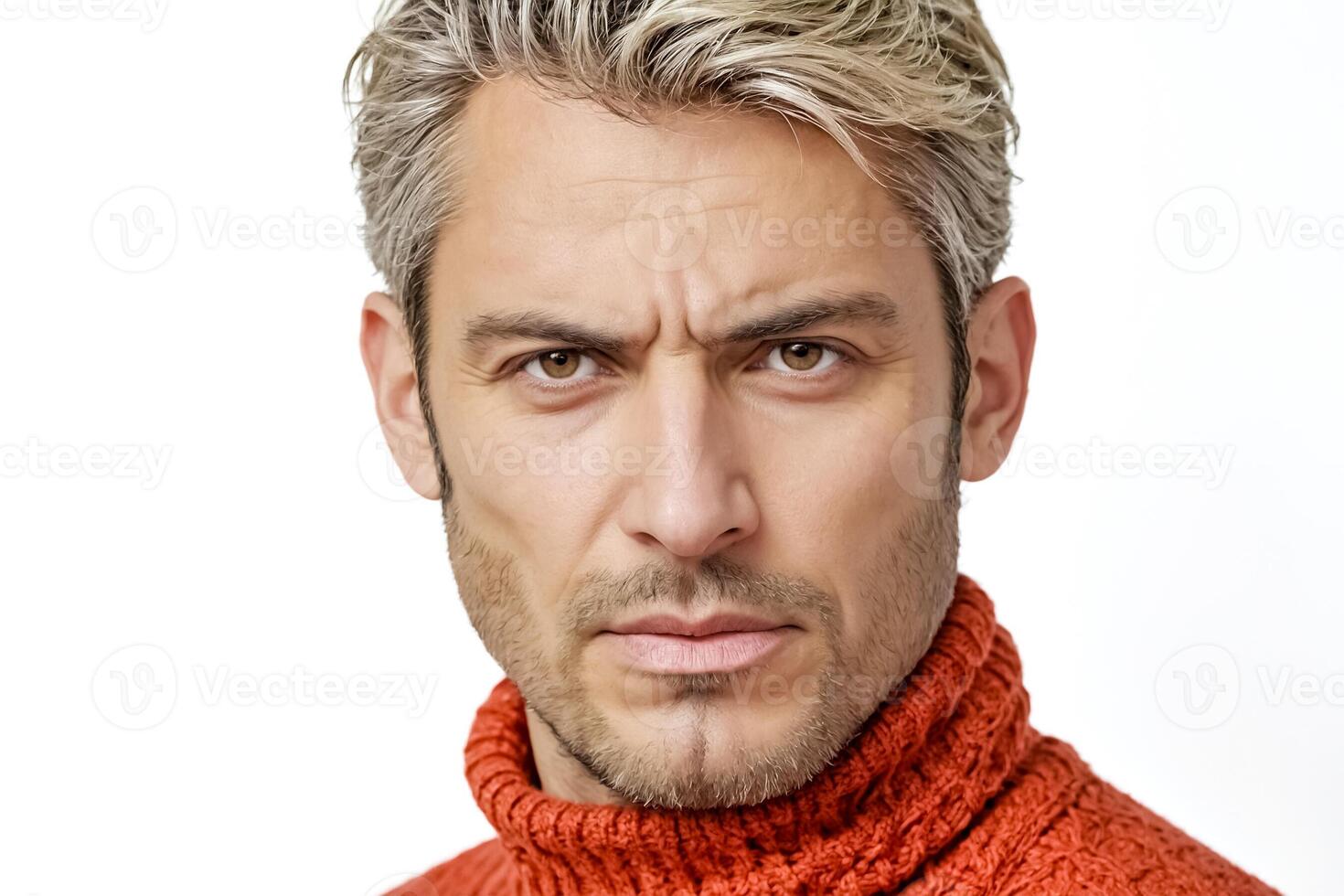 Portrait of a serious man with blond hair and a beard photo