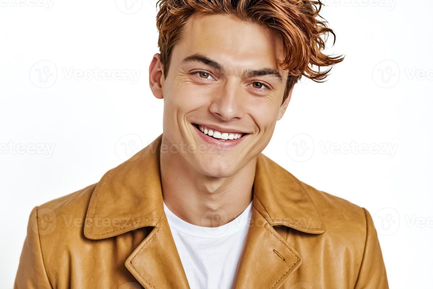 Portrait of a Smiling Young Man in a Leather Jacket photo