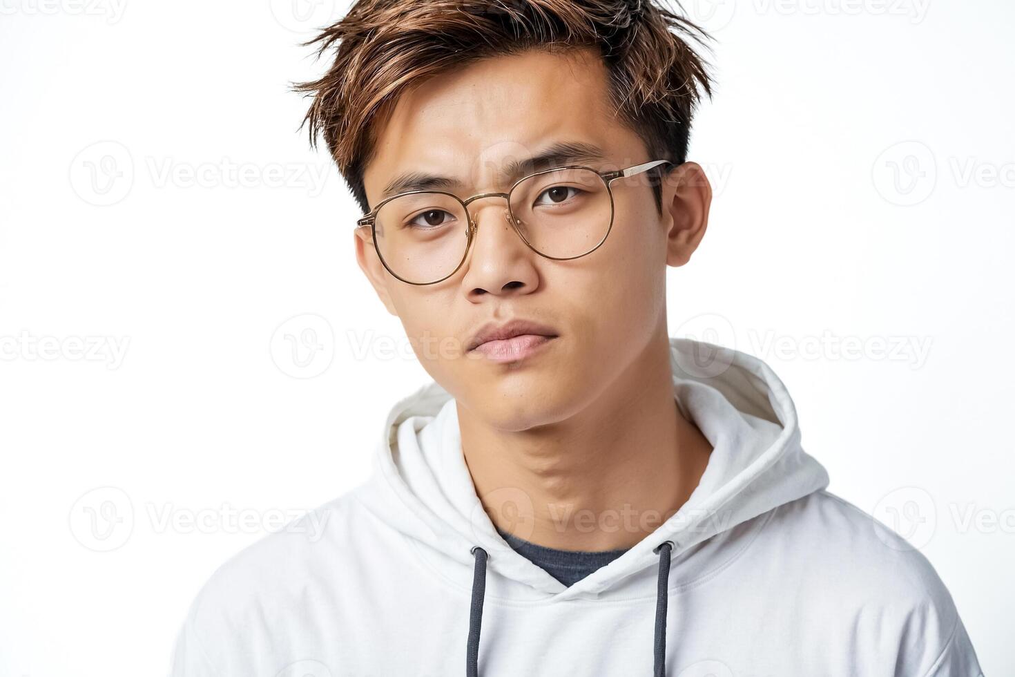 Portrait of a Young Man Wearing Glasses and a Hoodie photo