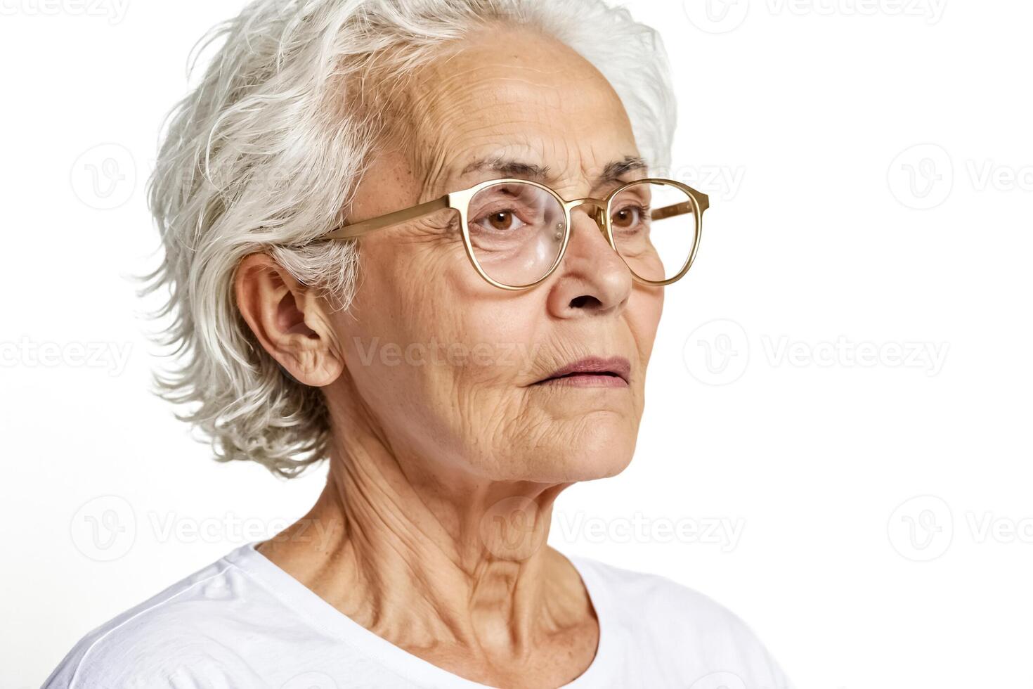Portrait of a senior woman with glasses looking away photo