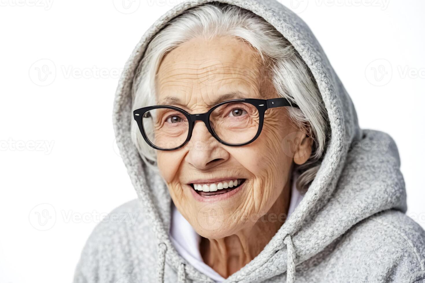Happy Senior Woman in Hoodie photo